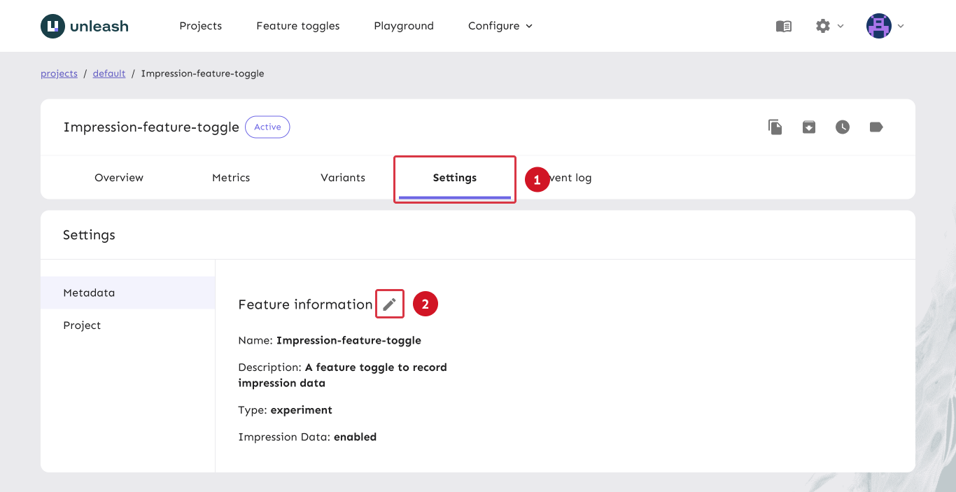 The create feature flag form. There&#39;s a flag at the end of the form that enables or disables impression data. It&#39;s labeled &quot;impression data&quot;.